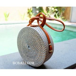 sling leather bags circle bali rattan grey color